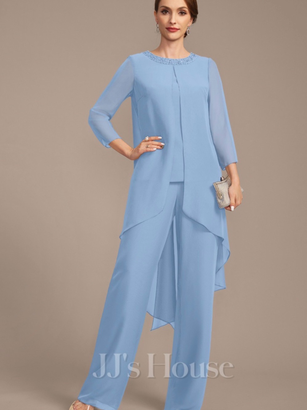 JJs House Light Blue Women’s Chiffon Two-Piece Pantsuit Set